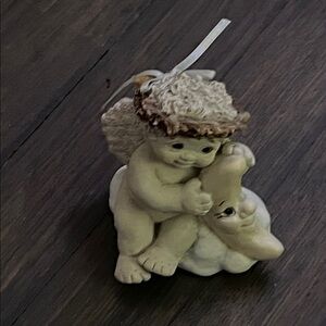 Cherubic Angel Figurine with Cream and Brown Accents